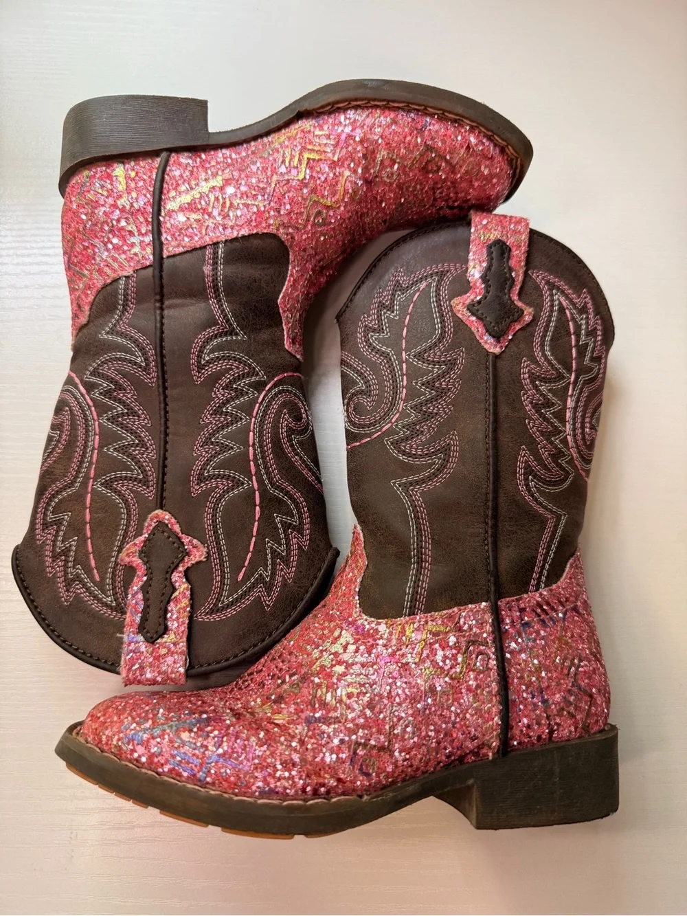 Roper Toddler Pink Glitter Aztec Square Toe Boot